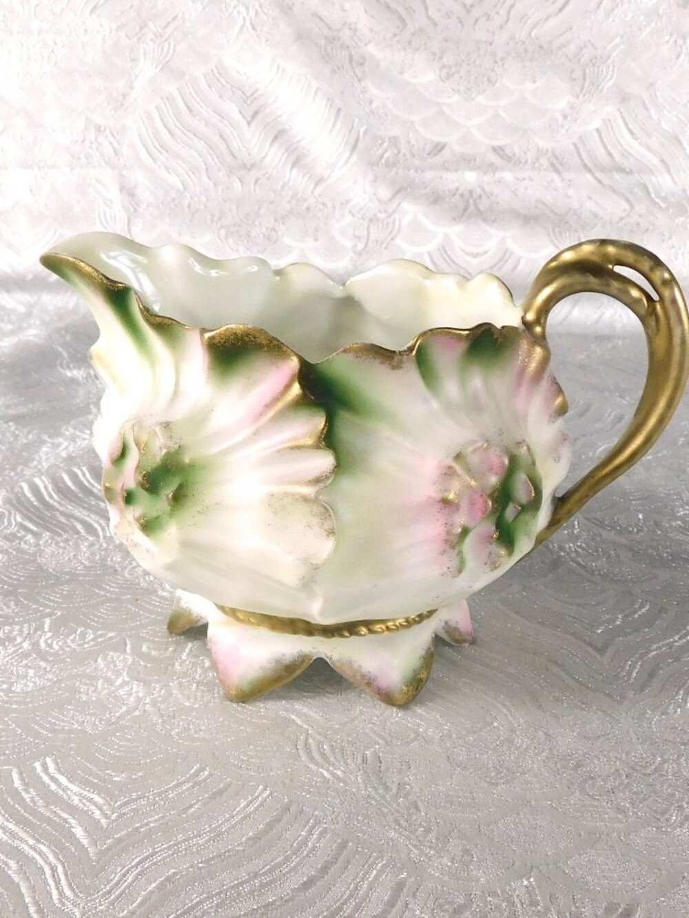 Reinhold Schlegelmilch Pink and Olive Green Floral Creamer # 27679